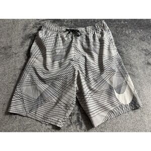 NIKE DRIFIT MENS SMALL STRETCH GRAY BLACK LINED 9"‎ TRAINING SWIM SHORTS